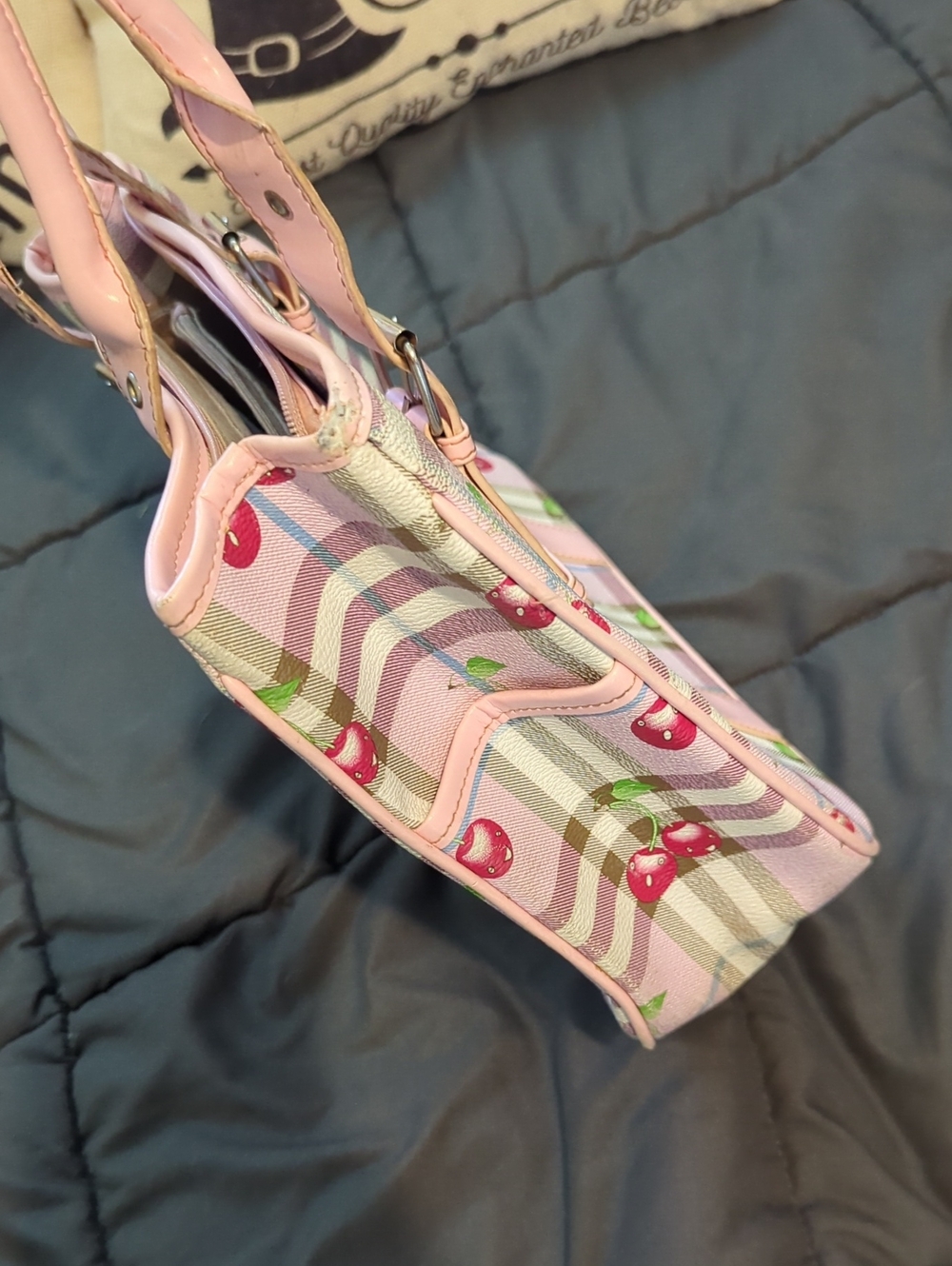 ULTRA RARE Burberrys Burberry Blue Label Cherry Tote Bag 👛 WOW Japan Market! - Picture 8 of 11